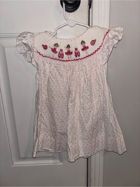 White and Pink Smocked Ballerina Dot Dress for Girls